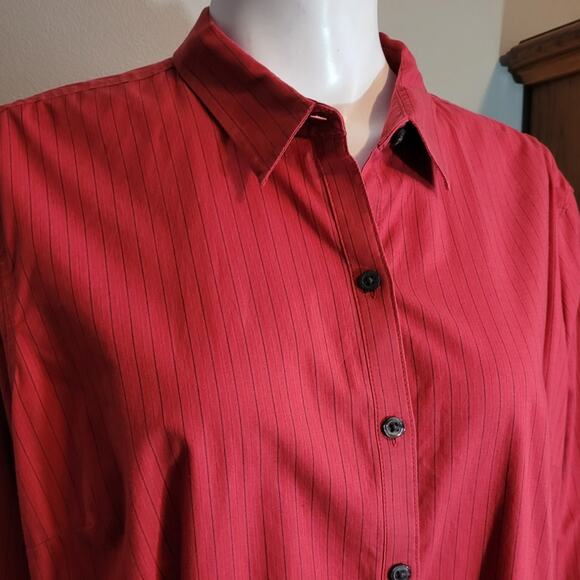 EDDIE BAUER Red Pinstripe Button Down Shirt XXL Stretch Wrinkle Resistant Career - Picture 8 of 11